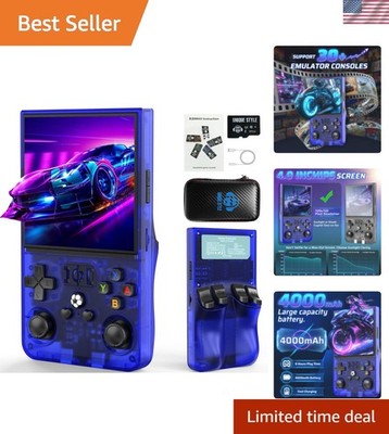 R36MAX Retro Gaming Console, 30+ Emulators, 6 Hours Play on 4.0'' Screen, Blue