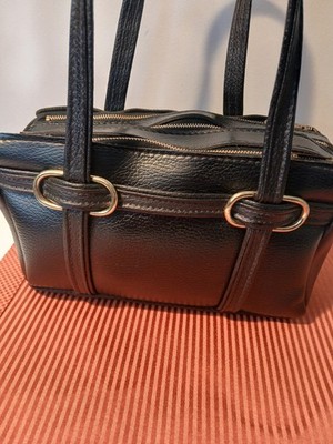 Vtg Black Pebbled Leather True ''Bell'' 3- Talon zipper Satchel. Made in TN,USA 