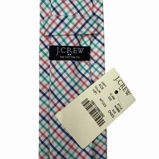 J. Crew NEW Men's Skinny Tie White/Pink/Blue/Green Plaid Cotton 2 5/8" x 58.5"