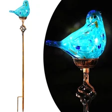Decorative Solar Lights, Outdoor Solar Bird Stake Lights, Hand Blown Glass De...