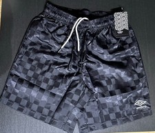 New Men s UMBRO Premier Black Checkered SHORTS SIZE SMALL Shiny Satin