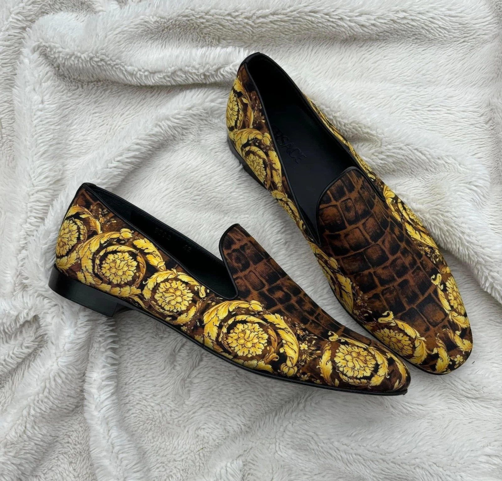 Versace — Versace Brown & Gold Baroccodile Shoes Loafers - MSRP: $1205 - New - Authentic