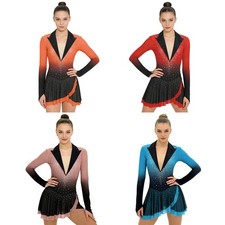 Women Dress Gymnastics Leotard Figure Skating Bodysuit Backless Costumes Dance