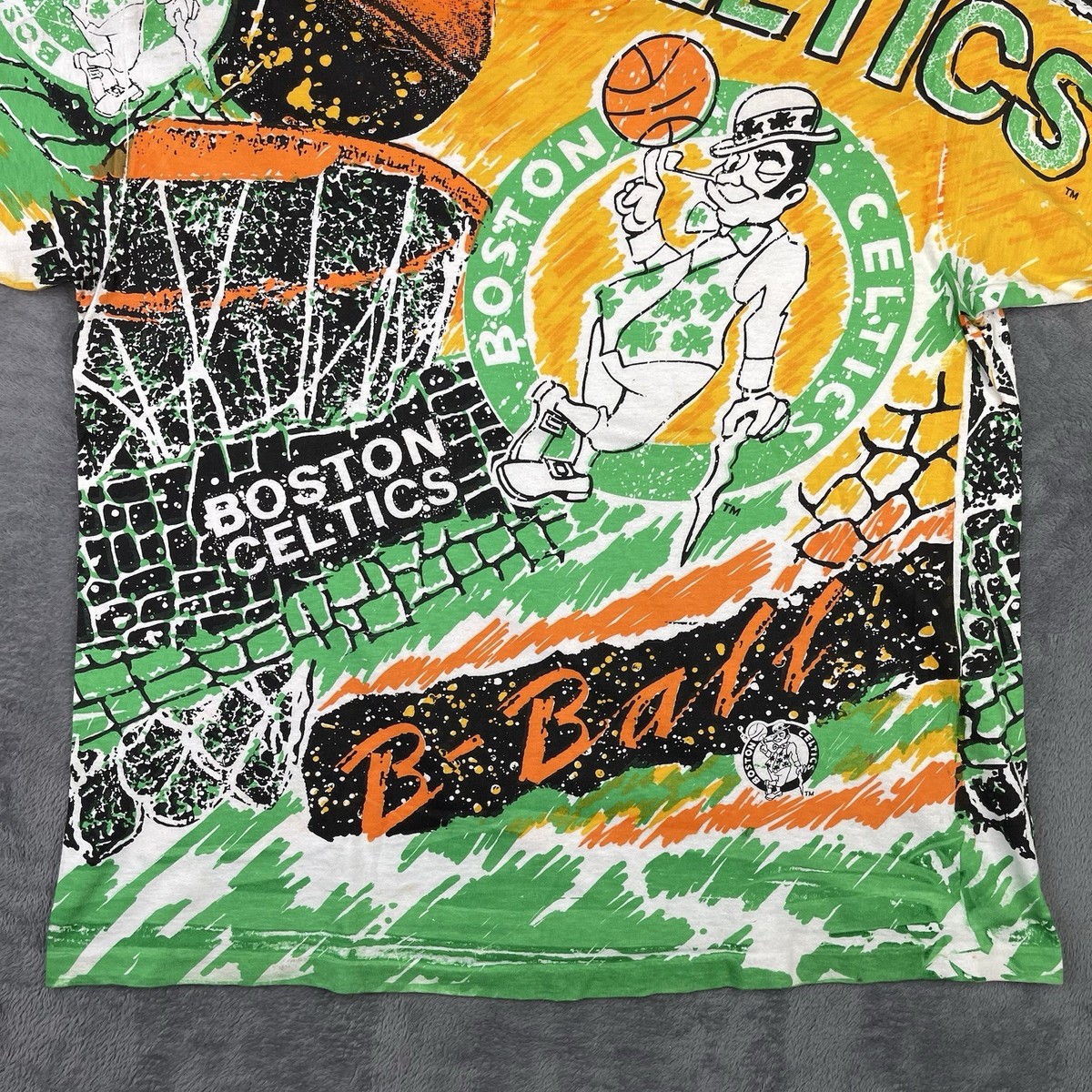Vintage Boston Celtics Shirt Men XL ALL OVER PRINT 90s Bootleg NBA