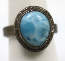 Vintage 925 Sterling Silver blue larimar cabochon southwestern size 7 1/2 ring