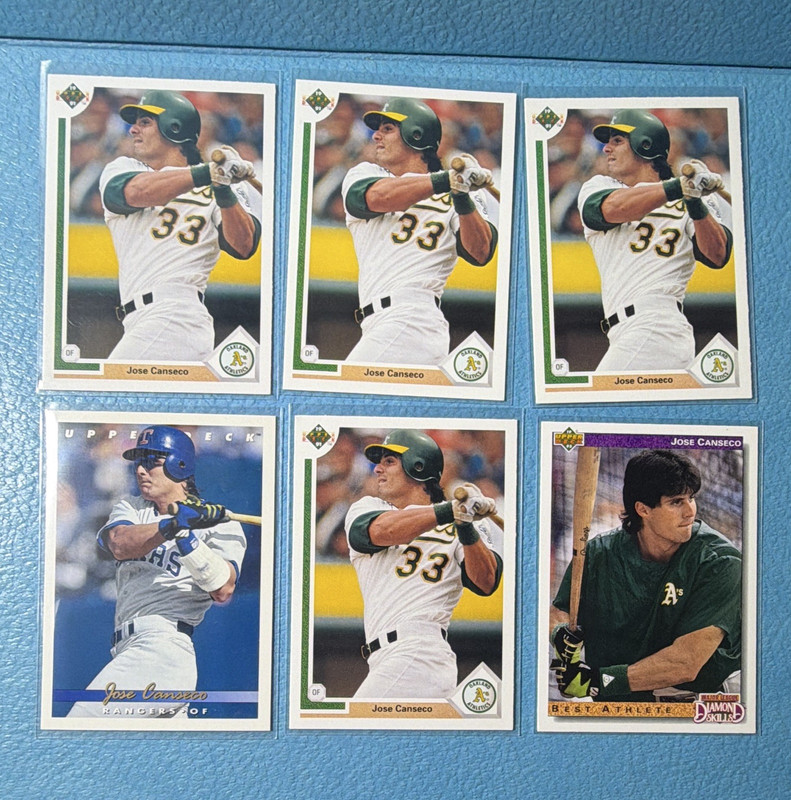 Upper Deck 1991-3 Jose Canseco A's/Rangers 6-Card Lot #155 #365 #649