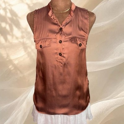 Women's H&M Satin Sleeveless Button Down Blouse Rose Copper Size 2