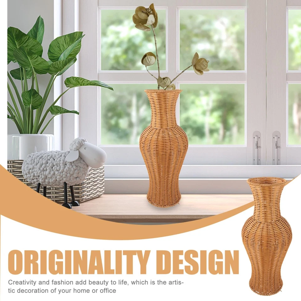 Florero tejido de mimbre de ratán, florero de piso de 17,71 pulgadas de alto para sala de estar... Foto 3 de 4