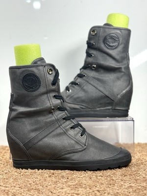 Palladium Women's Ecuador Hidden Wedge Boot Gray Black Size 9.5 High Top Folding