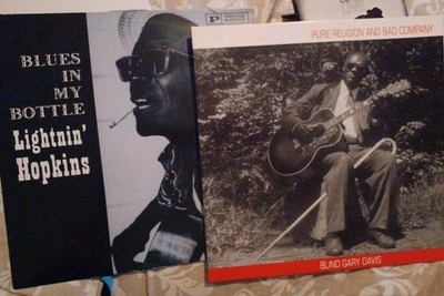 2 LPs By  Blind Gary Davis, Pure Religion & Lightnin Hopkins, Blues In My Bottle