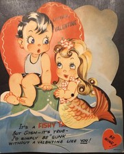 Vtg Valentine Greeting Card Adorable Mermaid Its A Fishy Tale Id Be Sunk WO U