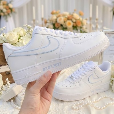 Custom Sneakers for Bridal/Groom | Blue Line Art Hand-Painted Wedding Sneakers