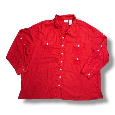 White Stag Red Long-Sleeve Abalone Button-Down Shirt Sz 30W/32W 