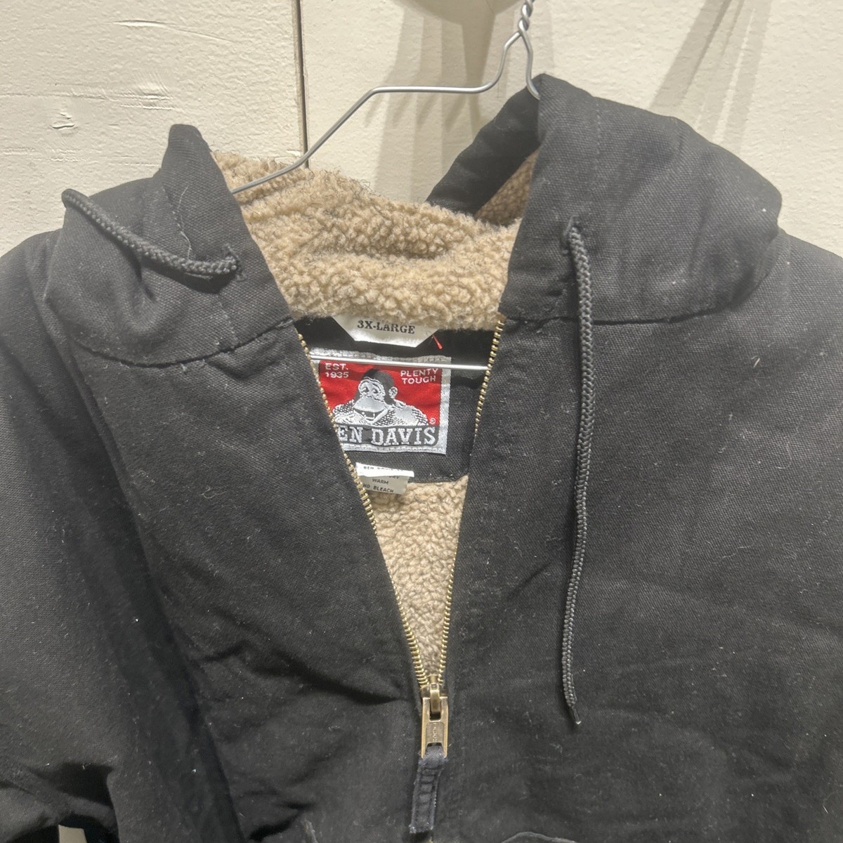 Ben Davis Jacket Men's XXX Large Fleece -Lined Hooded Black Canvas