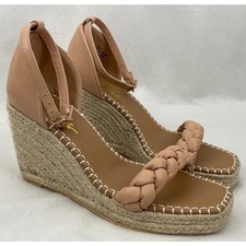 Lulus Cuña Talla 8 Alpargatas Tacón Trenzado Rosa Marrón Correa Tacón Alto Zapatos