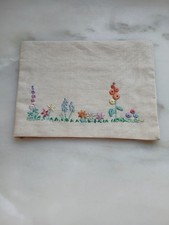 Vintage 40er Jahre Leinen + Seide Blumen bestickt Taschentuch Tasche handgen&auml;ht sehr guter Zustand