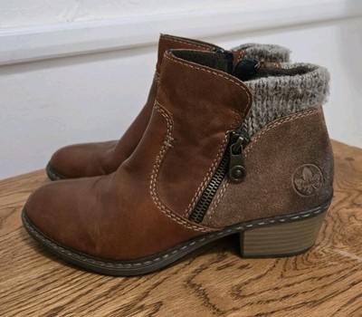 Rieker Ankle Boots Womens 37 Side Zip Cozy Lined Wool Sweater Top Bootie US 6.5