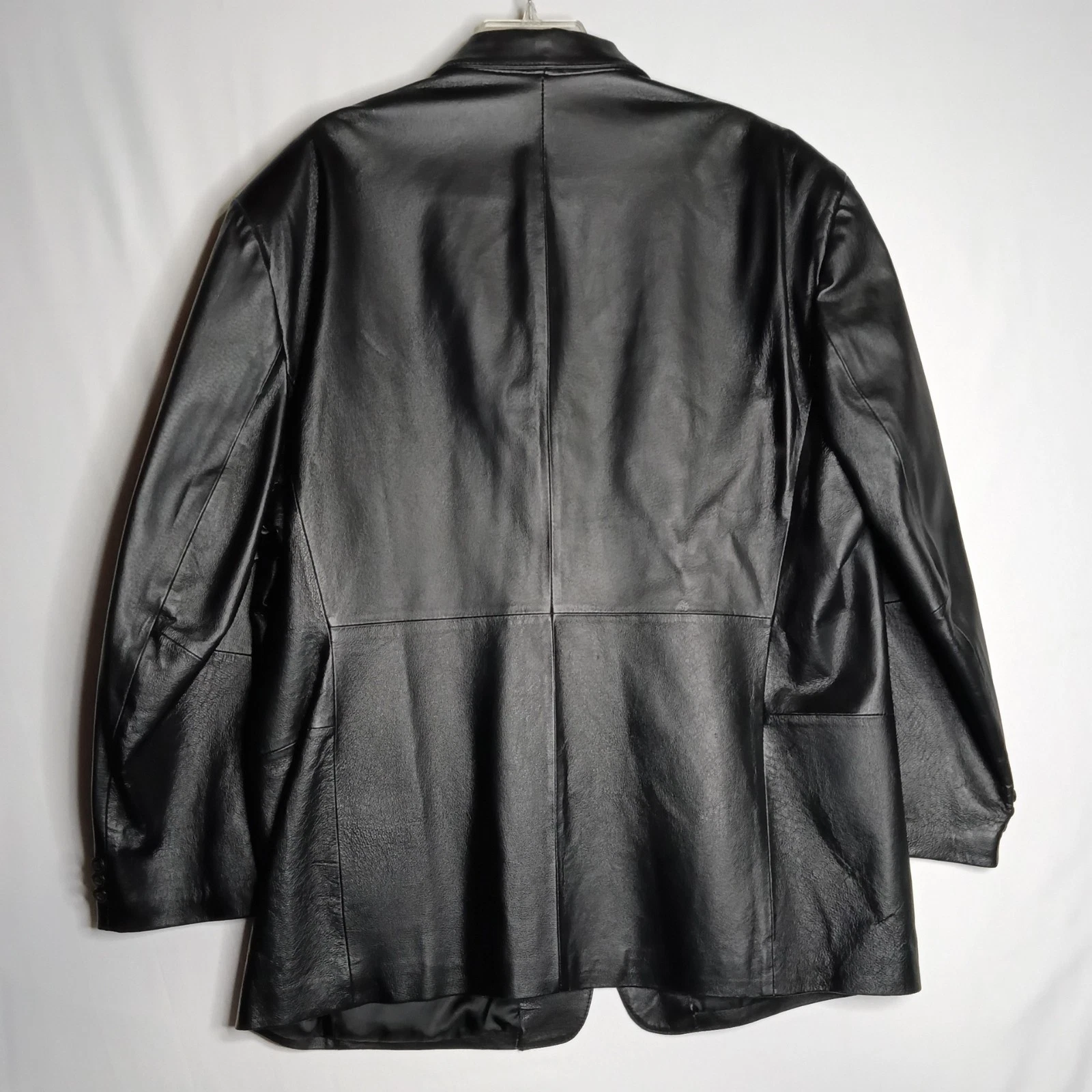 J Ferrar Men's XL Black Genuine Leather Sport Coat Jacket Blazer 54" Soft Y2K  image 2
