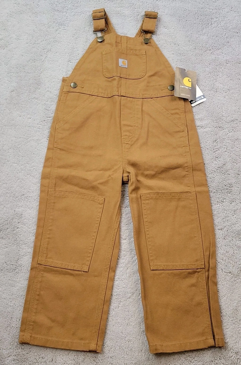 Carhartt Canvas Bib Overalls Boys 3T Brown Double Knee Play Farm Work OX8609 New