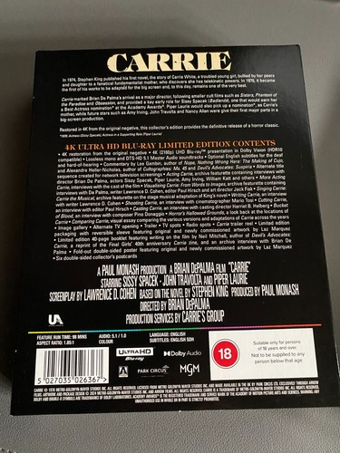 CARRIE 4K UHD Limited Edition Boxset - Arrow Video with Booklet Poster Cards - Picture 2 of 4