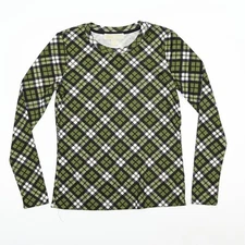 Michael Kors Women's Glen Plaid Long Sleeves Top Green Size Petite Small