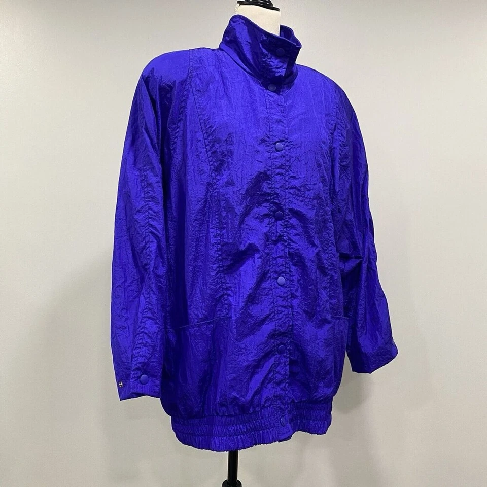 Chaqueta cortavientos retro de colección Kristen Blake M para mujer azul paracaídas años 80 talla grande Foto 3 de 4