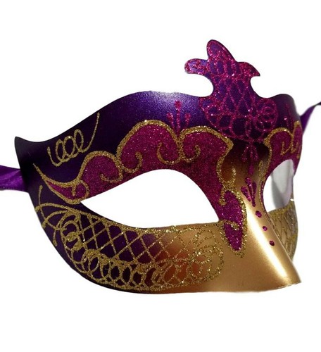 Purple Gold Scroll Venetian Mardi Gras Masquerade Prom Dance Mask - Picture 2 of 2