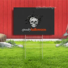 Spooky Halloween skull with roses yard sign