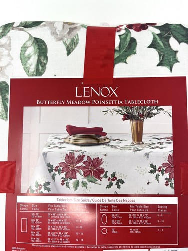 LENOX BUTTERFLY MEADOW CHRISTMAS TABLECLOTH 60" X 102" POINSETTIA NEW - Picture 2 of 2