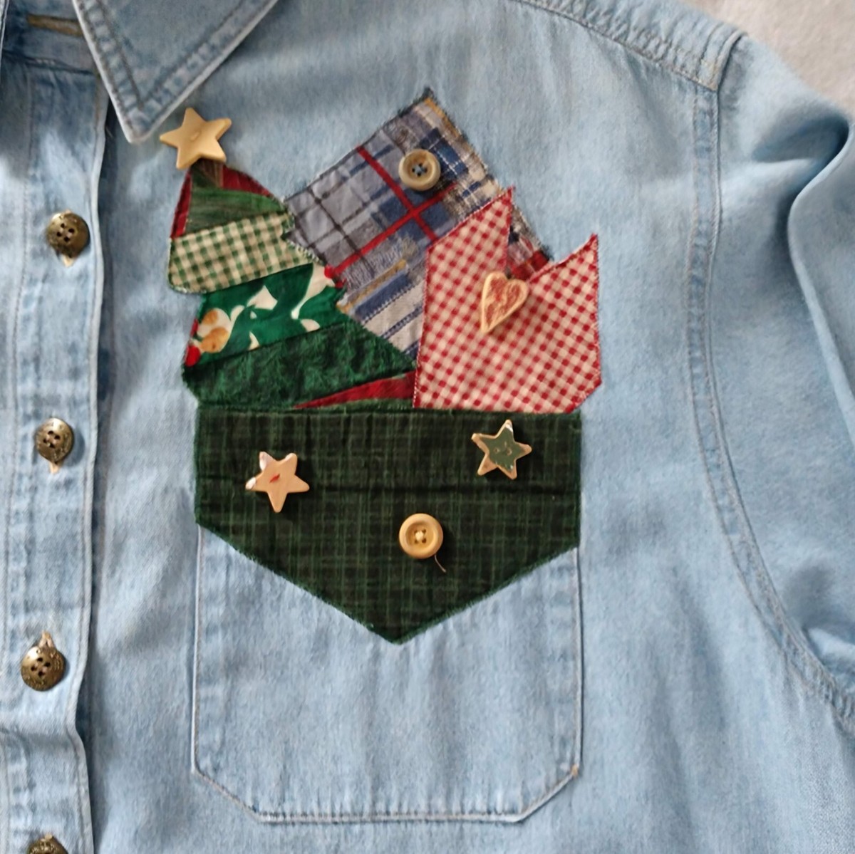 Cherokee Denim Shirt Women 18W Blue With Snowman Patch