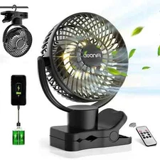 10000mAh Rechargeable Battery Operated Desk Fan Camping fan Clip on Fan Black US