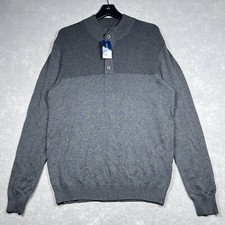 Club Room Sweater Mens Medium Charcoal Heather Button Mock Neck and Ribbed Cuffs