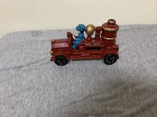 Vintage Cast Iron Red Fire Engine Toy Pumper Truck Moving Wheels