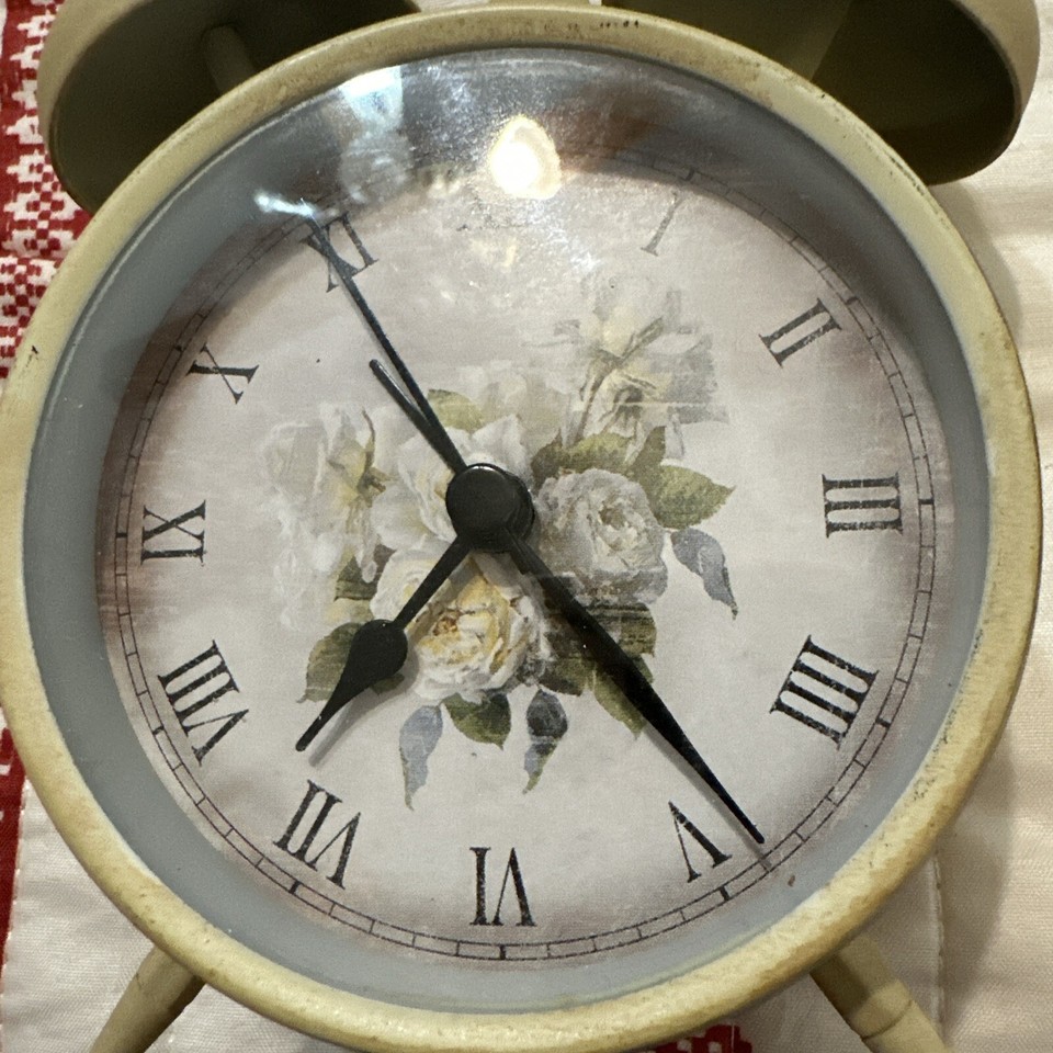 Shabby Chic/Cottage Core/Roses/Alarm Clock/Double Bell Hammer, Not Tested eBay