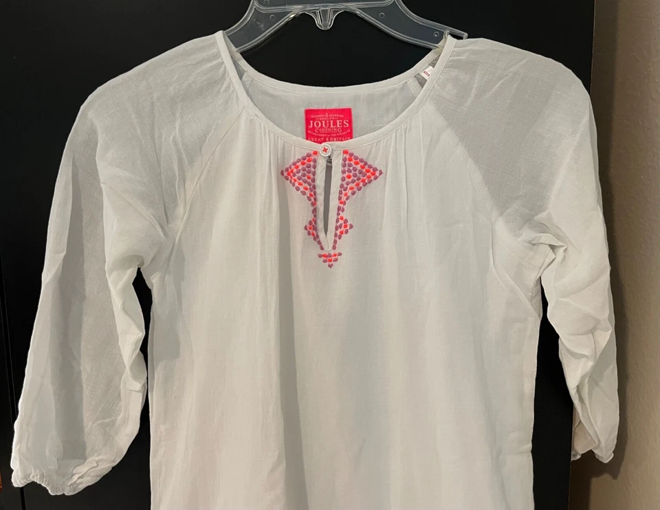 Vestido JOULES (Reino Unido) Blanco Con Detalles Bordados - Talla 7 (122 cm) Foto 4 de 4