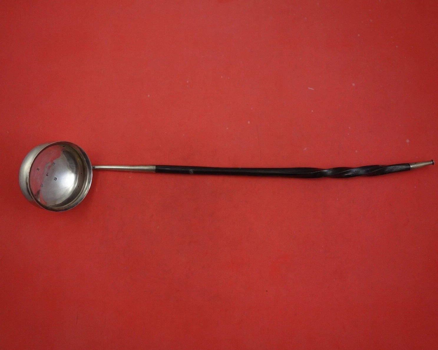 Scottish Georgian Sterling Silver Toddy Ladle with Twisted Horn Handle 14 1/2"
