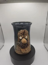 VTG Ugly Silly 3D Face Mug Cup Stoneware Pottery Folk Art Handmade Initialed 