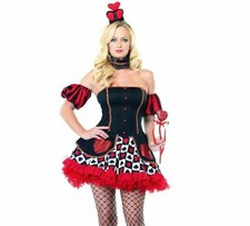 F75 Red Queen of Hearts Alice In Wonderland Fancy Dress Halloween Costume /& Hat