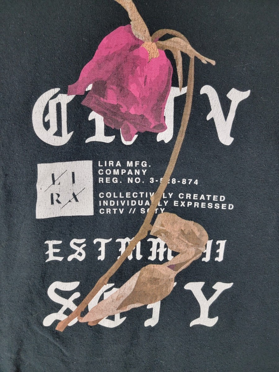 Lira t-shirt rose flower skate surf cotton faded black size medium