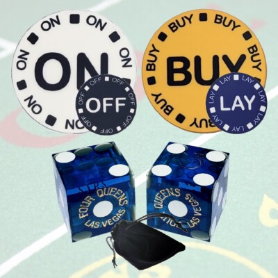 Four Queens Vegas Casino Dice Blue Polished + Craps On/Off Buy/Lay Lammers Pouch