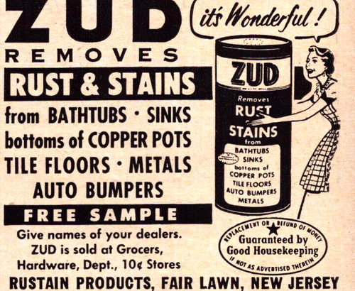 ZUD Removes Rust & Stains Fair Lawn NJ Woman Cleans Bath Vintage Print Ad 1957 - 第 1/4 張圖片