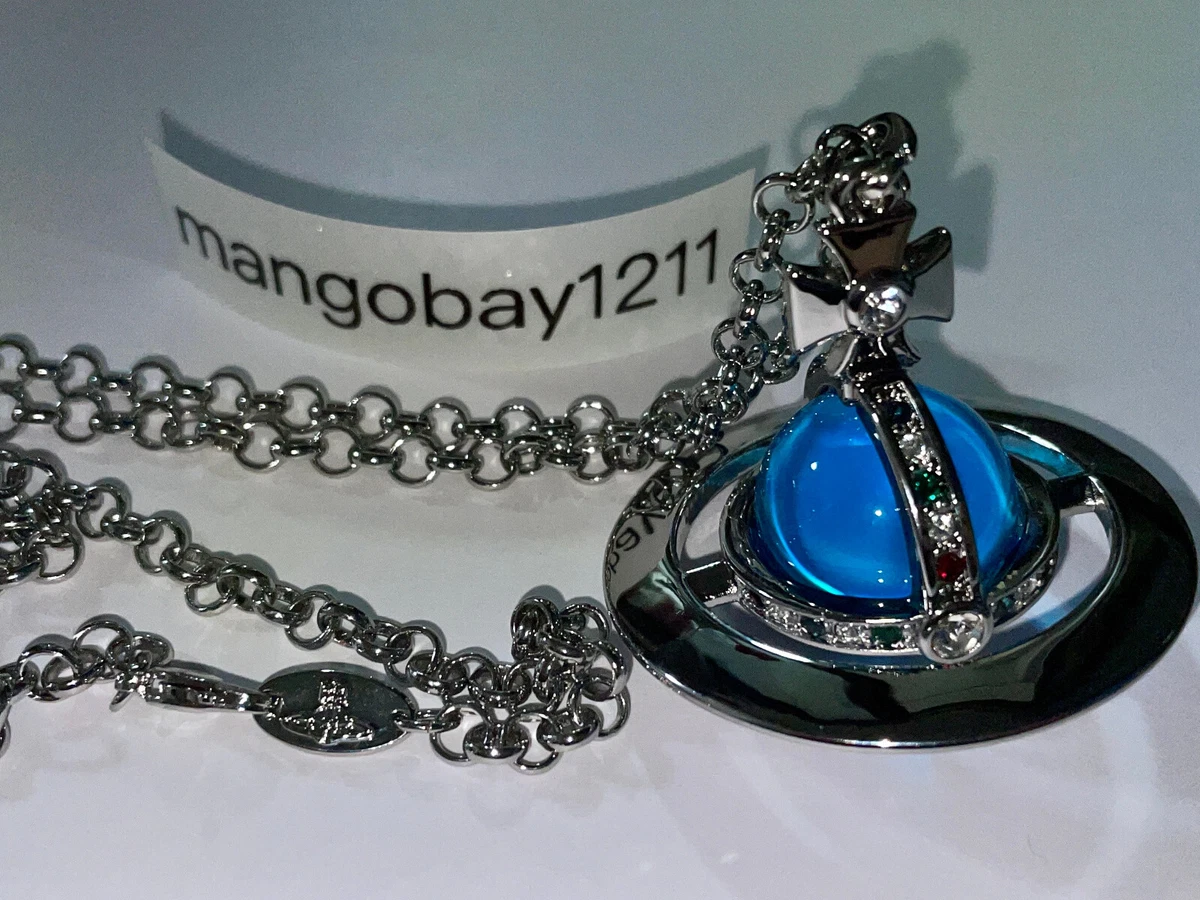 Vivienne Westwood Large Orb Necklace Long Chain Blue | eBay