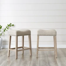 Coco Upholstered Backless Saddle Seat Counter Stools 25.5" Height, Set of 2, Fab