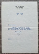 Ed Sullivan Signed Original Letter TV Show Host CBS News RAD