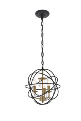 BLACK - BRASS ORB GLOBE DINING ROOM CHANDELIER CRYSTAL PENDANT LIGHTING 3 LIGHT