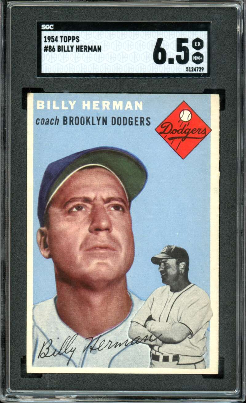 1954 Topps #86 Billy Herman CO Coach Dodgers HOF SGC 6.5 EX-NM+