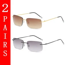 2Pack Mens Rimless reading Sunglasses Bifocal Reading Glasses Reader Lens