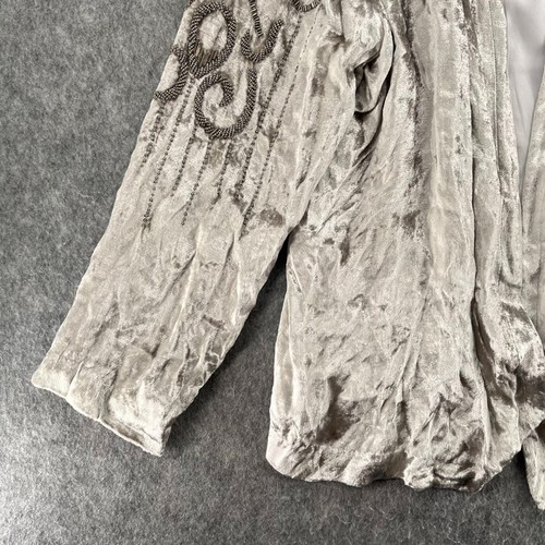 Chicos Womens Velvet Embellished Jacket Seagull Grey Beading Size 2 NEW - Picture 2 of 16