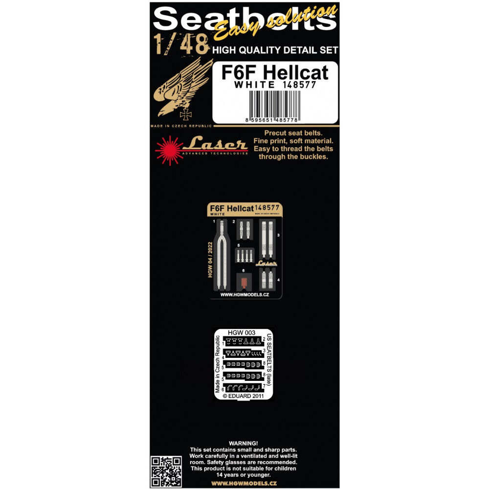 HGW 1/48 scale F6F Hellcat (white) seatbelts and PE buckles - 148577 HGW 1/48 scale F6F Hellcat (white) seatbelts and PE buckles - 148577