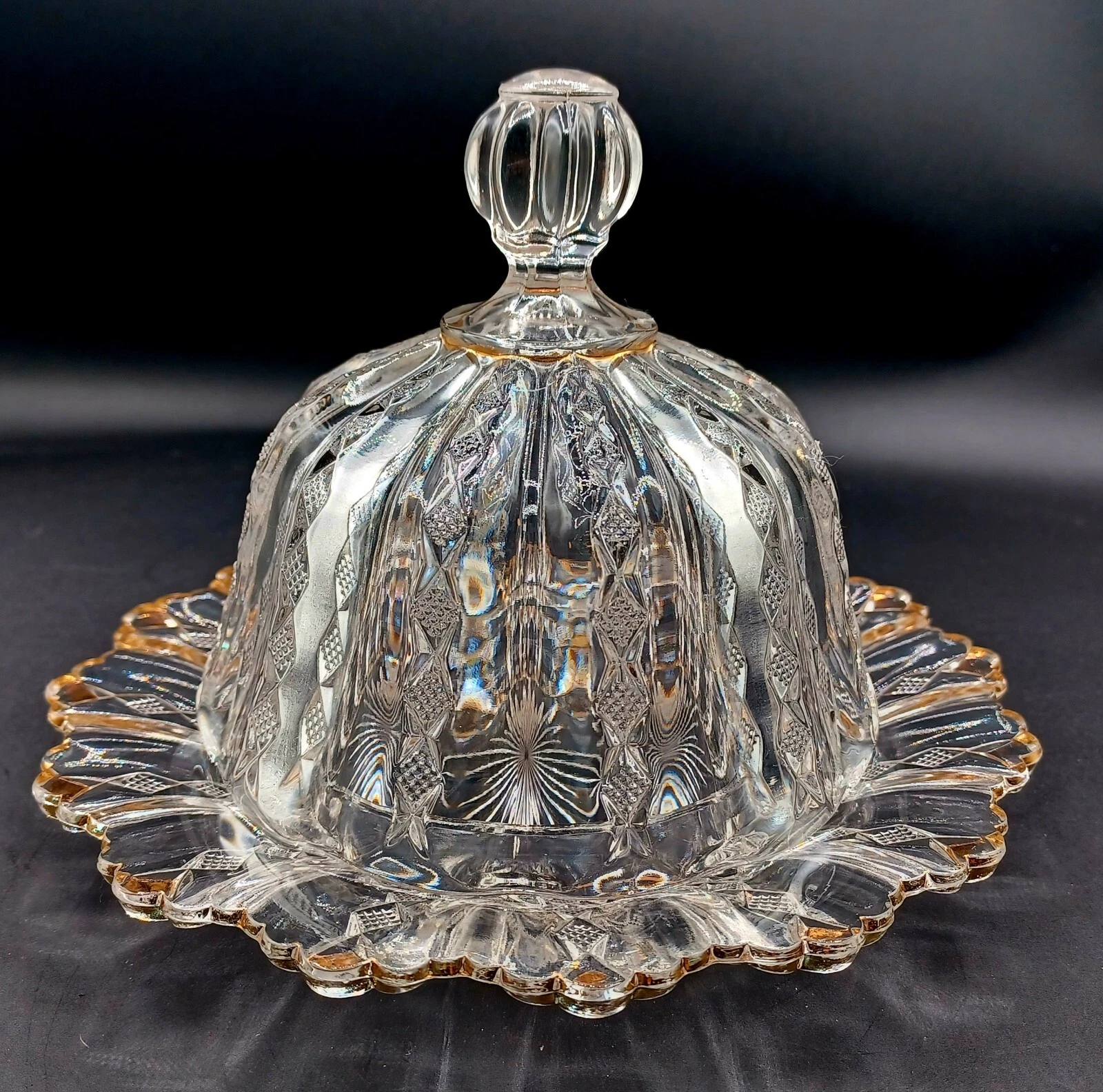 Antique Diamond Ridge Clear EAPG Covered Butter Dish By Duncan & Miller 1901